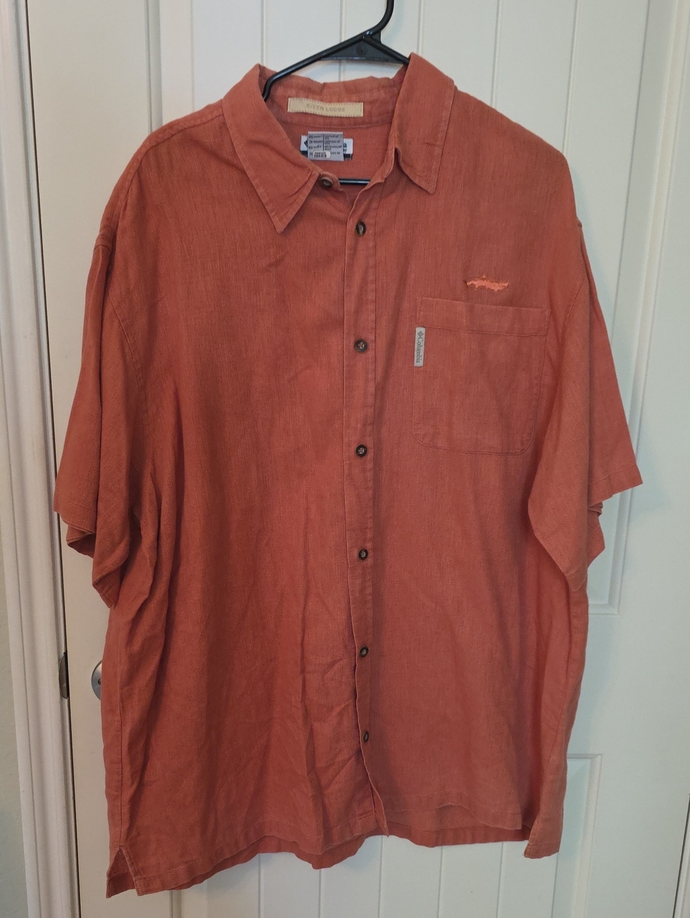 Columbia Men's Linen/Cotton Short-Sleeve Button-Up Shirt In Rust Size XXL